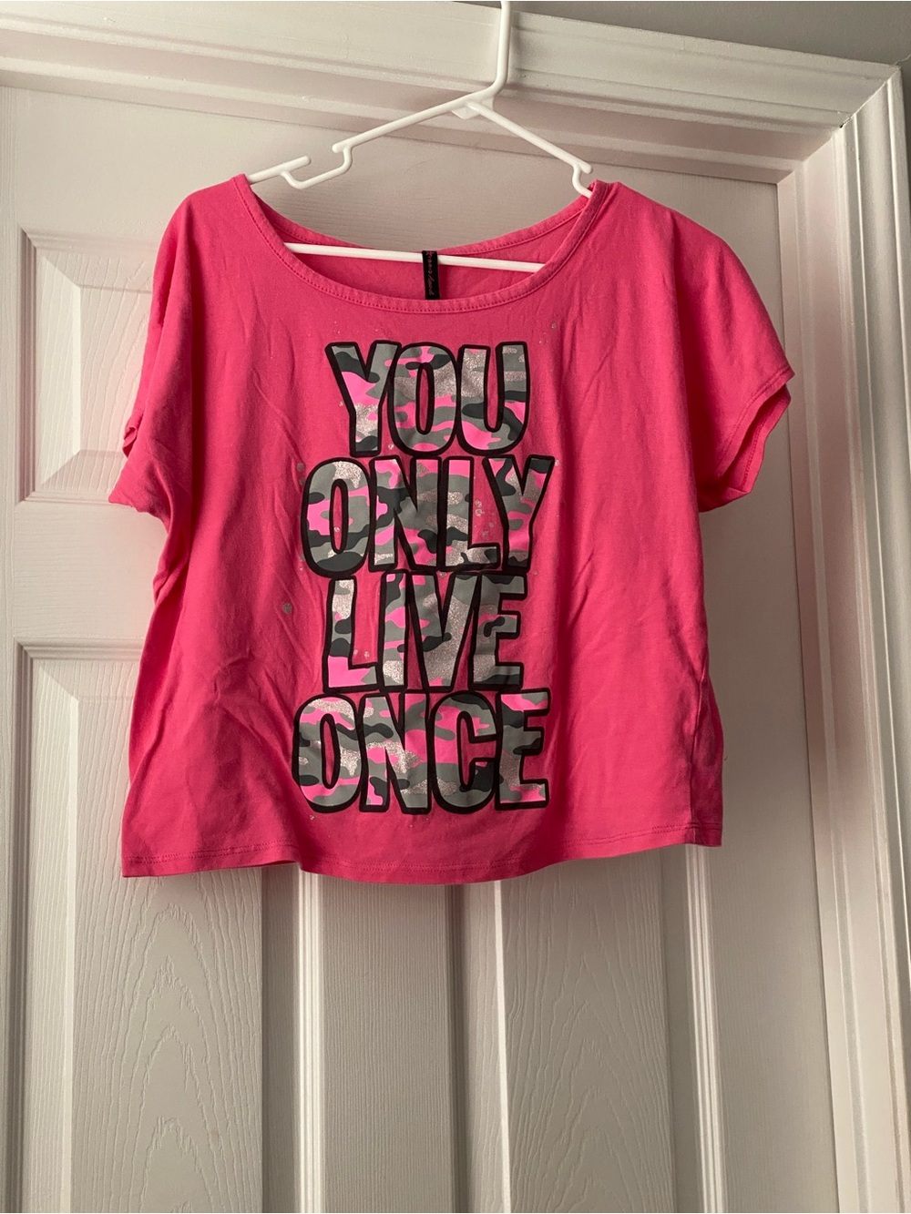 Hybrid Apparel Bright Pink Short Sleeve Tee with Camo 'YOU ONLY LIVE ONCE' Print